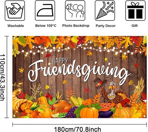 لافتة Mocsicka Happy Friendsgiving، ديكورات عيد الشكر السعيد، خريف الأصدقاء، تركيا، الخريف، لوازم حفلات الحصاد خلفية للتصوير الفوتوغرافي (بني، 70.8 × 43.3 بوصة) in Kuwait