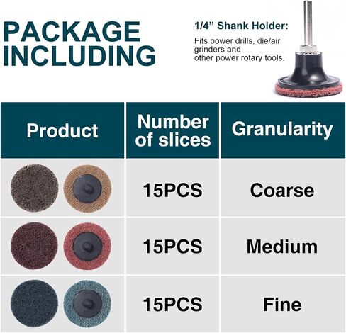 45pcs Sanding Disc Set 2-inch Roll-Lock Quick-Change Discs Includes 1/4-inch Chuck Fine/Medium/Coarse Grit for Angle Grinders Grinding, Polishing, Deburring, Rust Removal, Paint Stripping in Saudi Arabia
