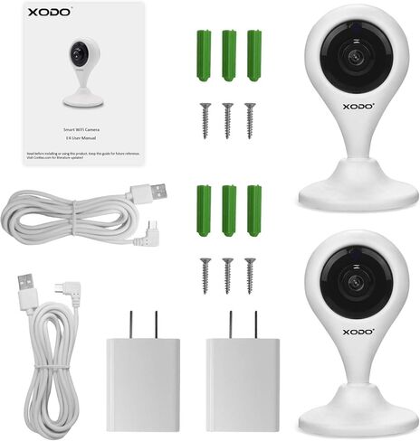 كاميرا أمان لاسلكية XODO، E4 IP 1080P HD كاميرا واي فاي داخلية لأمن المنزل/مراقبة الطفل/الحيوانات الأليفة/المربية، كشف الحركة، صوت ثنائي الاتجاه، رؤية ليلية مع رؤية واسعة 108 درجة عالية الدقة - 2PK in Kuwait