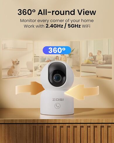 كاميرا ZOSI 4MP الذكية WiFi Security حزمة مزدوجة - نظام مراقبة المنزل الداخلي بزاوية 360 درجة وإمالة مع التتبع التلقائي والكشف البشري | صوت ثنائي الاتجاه، رؤية ليلية، نطاق مزدوج (2.4G/5G). in Kuwait