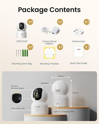 كاميرا ZOSI 4MP الذكية WiFi Security حزمة مزدوجة - نظام مراقبة المنزل الداخلي بزاوية 360 درجة وإمالة مع التتبع التلقائي والكشف البشري | صوت ثنائي الاتجاه، رؤية ليلية، نطاق مزدوج (2.4G/5G). in Kuwait