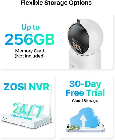 كاميرا ZOSI 4MP الذكية WiFi Security حزمة مزدوجة - نظام مراقبة المنزل الداخلي بزاوية 360 درجة وإمالة مع التتبع التلقائي والكشف البشري | صوت ثنائي الاتجاه، رؤية ليلية، نطاق مزدوج (2.4G/5G). in Kuwait