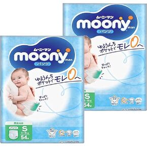 Moony Baby Pull Up Pants Size Small (9-17 lbs), 2 PKS of 54 Count (108 Count), Safe Materials, Parallel Import Product, Made in Japan, Soft for Tummy in Saudi Arabia