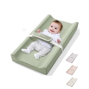 COMOMY Baby Changing Pad with Wipeable & Waterproof PU Cover, Contoured Diaper Changing Pad for Dresser with Non-Slip Safety Belt, Portable and Lightweight, Large Cushioned Foam, Beige in Kuwait