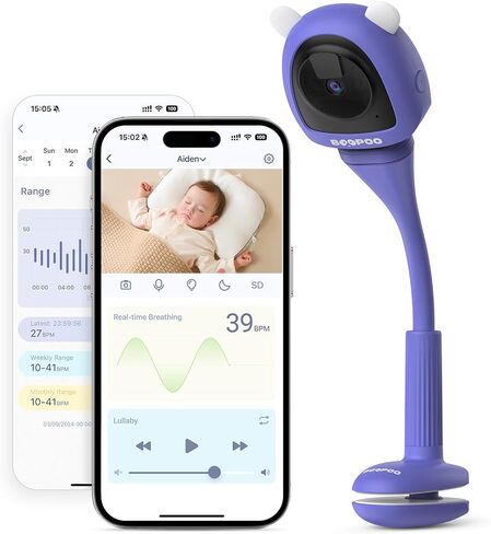 Baby Camera Monitor for AI Solution for Breathing Tracker, 2K HD Baby Monitor with Camera with Audio Video, Night Vision, Smartphone App, 2-Way Audio, Soothing Sound, No Monthly Fee Crib Mount in Saudi Arabia