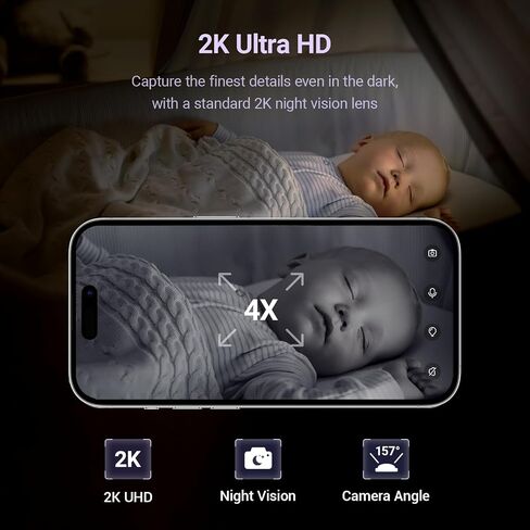 Baby Camera Monitor for AI Solution for Breathing Tracker, 2K HD Baby Monitor with Camera with Audio Video, Night Vision, Smartphone App, 2-Way Audio, Soothing Sound, No Monthly Fee Crib Mount in Saudi Arabia