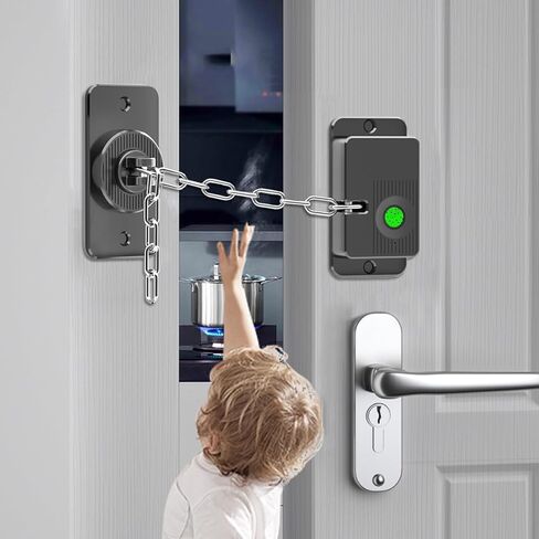 Fingerprint Child Proof Door Lock, Refrigerator Lock with Fingerprint & Door Locks for Kids safety, for Door Lock, Cabinet Locks and Window Locks, Strong Adhesive No Drilling (Black) in Kuwait