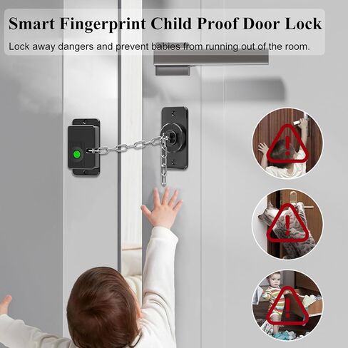 Fingerprint Child Proof Door Lock, Refrigerator Lock with Fingerprint & Door Locks for Kids safety, for Door Lock, Cabinet Locks and Window Locks, Strong Adhesive No Drilling (Black) in Kuwait