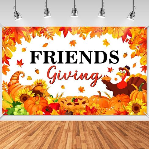 لافتة Avezano Happy Friendsgiving، زينة حفلات عيد الأصدقاء السعيدة، خلفية للأصدقاء الذين يقدمون خلفية اليقطين التركي لعطلة الخريف، عيد الشكر، ديكور المنزل للحفلات الخارجية (6 × 3.6 قدم) in Kuwait