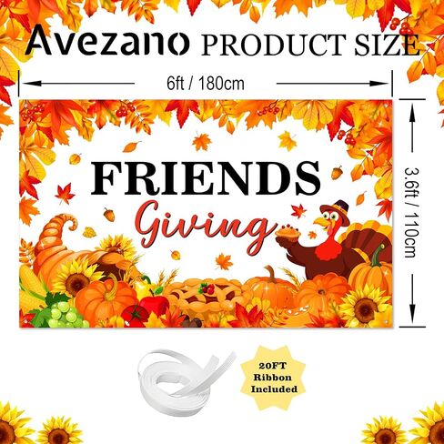 لافتة Avezano Happy Friendsgiving، زينة حفلات عيد الأصدقاء السعيدة، خلفية للأصدقاء الذين يقدمون خلفية اليقطين التركي لعطلة الخريف، عيد الشكر، ديكور المنزل للحفلات الخارجية (6 × 3.6 قدم) in Kuwait