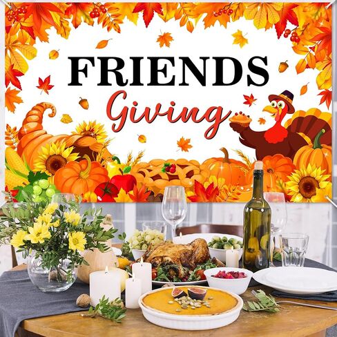 لافتة Avezano Happy Friendsgiving، زينة حفلات عيد الأصدقاء السعيدة، خلفية للأصدقاء الذين يقدمون خلفية اليقطين التركي لعطلة الخريف، عيد الشكر، ديكور المنزل للحفلات الخارجية (6 × 3.6 قدم) in Kuwait