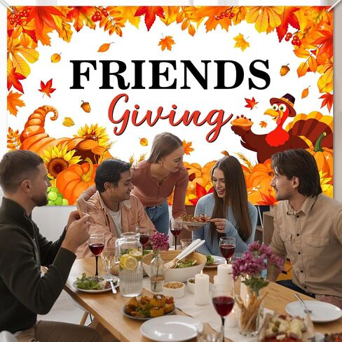 لافتة Avezano Happy Friendsgiving، زينة حفلات عيد الأصدقاء السعيدة، خلفية للأصدقاء الذين يقدمون خلفية اليقطين التركي لعطلة الخريف، عيد الشكر، ديكور المنزل للحفلات الخارجية (6 × 3.6 قدم) in Kuwait