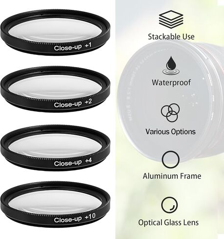 Macro Close-Up Filter Kit (+1, +2, +4, +10) with 4-Pocket Filter Pouch, Cleaning Kit for 37/40.5/43/46/49/52/55/58/62/67/72/77/82mm Camera Lenses (39mm(+1+2+4+10)) in Saudi Arabia