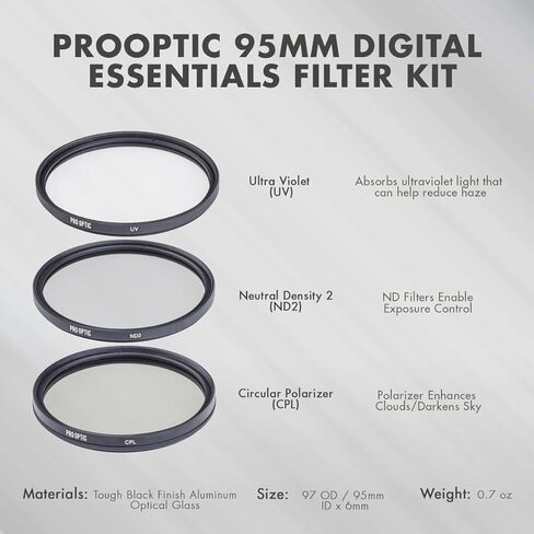 ProOptic 82mm Digital Essentials Filter Kit, with Ultra Violet (UV), Circular Polarizer and Neutral Density 2 (ND2) Filters, with Pouch in Kuwait
