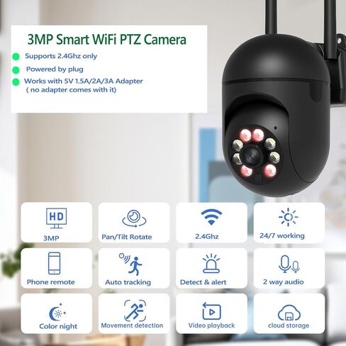 كاميرا أمان 2K، قبة داخلية تدور PTZ بزاوية 360 درجة، عرض عموم إمالة الحركة/كشف البكاء، تنبيه N، تتبع تلقائي، 3 رؤية ليلية، صوت ثنائي الاتجاه، بطاقة سحابية/بحد أقصى 256 جيجا، مراقبة المنزل الذكي واي فاي 2.4 جيجا، قابس، بدون محول in Saudi Arabia