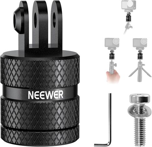 محول حامل ثلاثي القوائم لكاميرا الحركة من NEEWER متوافق مع GoPro Hero 13 Go Pro 12 11 10 9 أسود DJI Osmo Action 5 Pro 4 3، دوران 360 درجة 1/4 بوصة - 20 إلى 3 شوكات لملحقات 1/4 القياسية، GP-89 in Kuwait