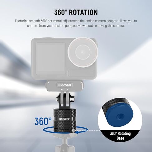 محول حامل ثلاثي القوائم لكاميرا الحركة من NEEWER متوافق مع GoPro Hero 13 Go Pro 12 11 10 9 أسود DJI Osmo Action 5 Pro 4 3، دوران 360 درجة 1/4 بوصة - 20 إلى 3 شوكات لملحقات 1/4 القياسية، GP-89 in Kuwait