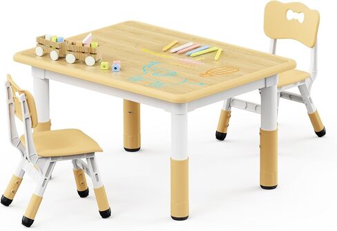 Kids Table and 2 Chairs Set, Height Adjustable Toddler Table and Chair Set, Graffiti Desktop, Classroom/Daycare/Home, Children Multi-Activity Table for Ages 2-8 in Saudi Arabia