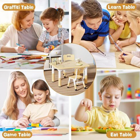 Kids Table and 2 Chairs Set, Height Adjustable Toddler Table and Chair Set, Graffiti Desktop, Classroom/Daycare/Home, Children Multi-Activity Table for Ages 2-8 in Saudi Arabia