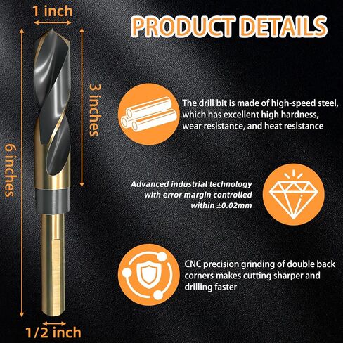 1 Inch Drill Bit,Reduced Shank Drill Bits for Metal Wood and Plastic,High Speed Steel Black & Gold Drill Bit with 1/2 Inch Shank (1 Inch) in Saudi Arabia