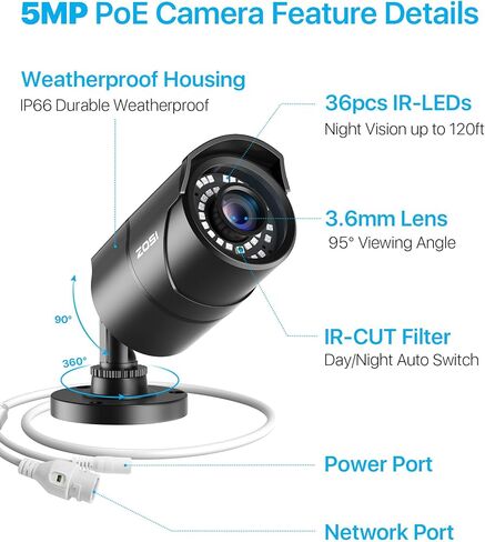 ZOSI 4K 16CH PoE Security Camera System, 16 x 8MP PoE IP Camera Outdoor Indoor with Human Detection, 100ft IR Night Vision, IP66 Weatherproof, 4K 16CH H.265+ NVR with 4TB HDD for 24/7 Audio Recording | 100ft Night Vision, AI Human/Vehicle Detection, Insta in Saudi Arabia