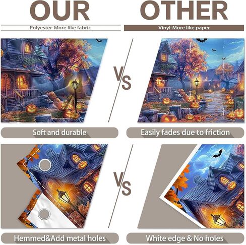 7x5ft Fabric Halloween Full Moon Night Backdrop Pumpkin Lantern Wooden House Street Bat Photography Background Spooky Holiday Party Decorations Photo Banner Props in Saudi Arabia
