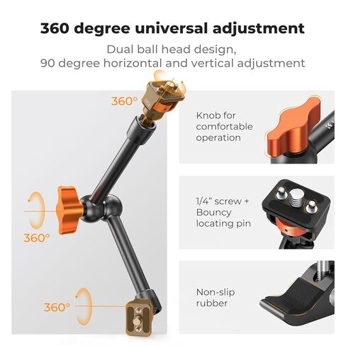 طقم مشبك ذراع سحري مقاس 11 بوصة من K&F CONCEPT + طقم مشبك ذراع سحري مقاس 9.8 بوصة لكاميرات DSLR، والشاشة، والفلاش، وإضاءة LED، والميكروفون، وقفص الكاميرا، وكاميرا الحركة in Kuwait