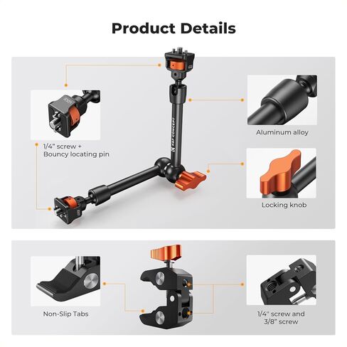 طقم مشبك ذراع سحري مقاس 11 بوصة من K&F CONCEPT + طقم مشبك ذراع سحري مقاس 9.8 بوصة لكاميرات DSLR، والشاشة، والفلاش، وإضاءة LED، والميكروفون، وقفص الكاميرا، وكاميرا الحركة in Kuwait