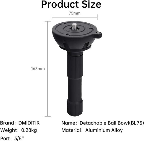 75mm Bowl Adapter with Half Ball Mount, 3/8-inch Screws, Tripod Fluid Head Converter (Shorter) in Saudi Arabia