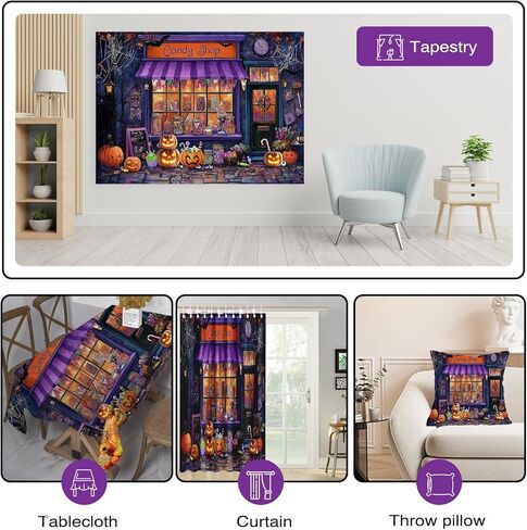 Mocsicka Halloween CandyShop خلفية الأرجواني اليقطين فانوس ماجيك كاندي شوب خلفية عيد الهالوين Famiy زينة الحفلات لخلفية التصوير الفوتوغرافي (7 × 5 قدم (82 × 60 بوصة)) in Kuwait