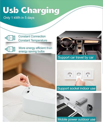 جهاز تدفئة مناديل الأطفال، حامل موزع مناديل مبللة للأطفال محمول يعمل بالطاقة USB مع التحكم في درجة الحرارة، سخان المناشف الورقية للمنزل والسيارة والسفر (أبيض) in Kuwait