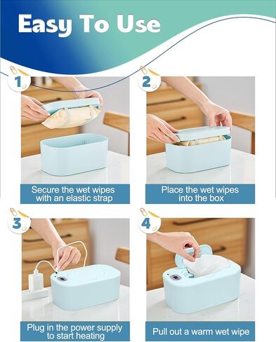 Baby Wipe Warmer, Portable USB Powered Baby Wet Wipes Dispenser Holder with Temperature Control, Paper Towel Heater for Home, Car, Travel (White) in Saudi Arabia
