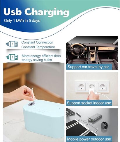 Baby Wipe Warmer, Portable USB Powered Baby Wet Wipes Dispenser Holder with Temperature Control, Paper Towel Heater for Home, Car, Travel (White) in Saudi Arabia