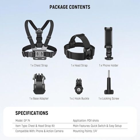 مجموعة ملحقات NEEWER Basics 5 في 1 متوافقة مع DJI OSMO Pocket 3، وحزام تثبيت على الصدر مصنوع من سبائك الألومنيوم للدراجة مع محول تمديد لركوب الدراجات وتصوير الفيديو، GP-69 in Kuwait