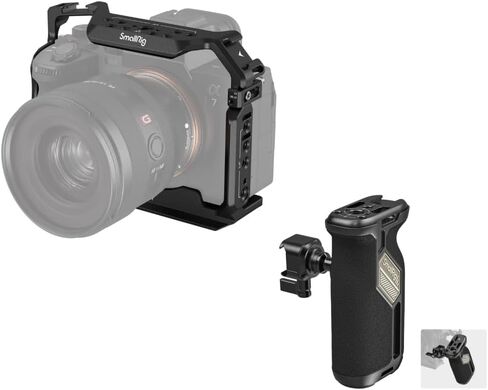 SMALLRIG Full Camera Cage for Sony A7R V/A7 IV/A7S III/A1/A7R IV with Push-Button Rotating NATO Side Handle, 360 Rotatable, Black in Saudi Arabia