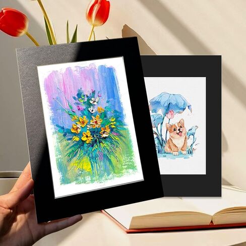 حزمة من 10 سجادات صور مقاس 8 × 10 غير لامعة مع قطع مشطوفة أساسية بيضاء للصور مقاس 5 × 7. حصيرة صور بقاعدة + غشاء مقاوم للغبار + لاصق + أكياس (أسود، 8 × 10) in Kuwait