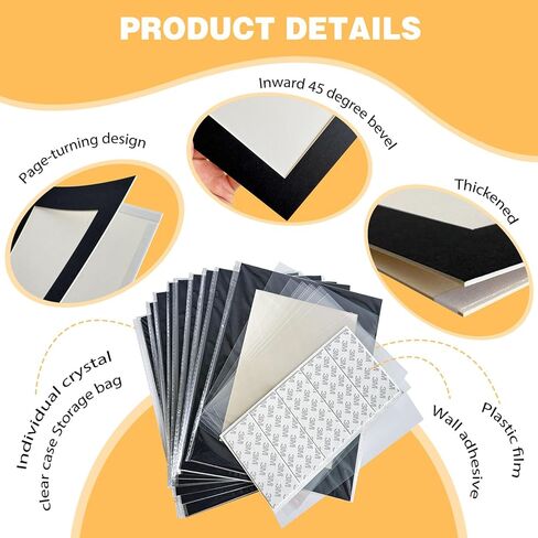 حزمة من 10 سجادات صور مقاس 8 × 10 غير لامعة مع قطع مشطوفة أساسية بيضاء للصور مقاس 5 × 7. حصيرة صور بقاعدة + غشاء مقاوم للغبار + لاصق + أكياس (أسود، 8 × 10) in Kuwait