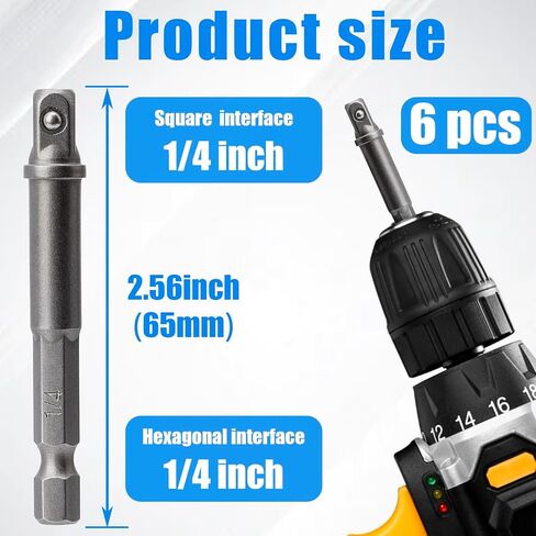 6 Packs 1/2 Inch Impact Adapter, Square Socket Adapter Bit with Spring-Loaded Ball, Extension 1/4-Inch Hex Shank Impact Driver Power Adapter for Drill, Automotive, DIY Projects in Saudi Arabia