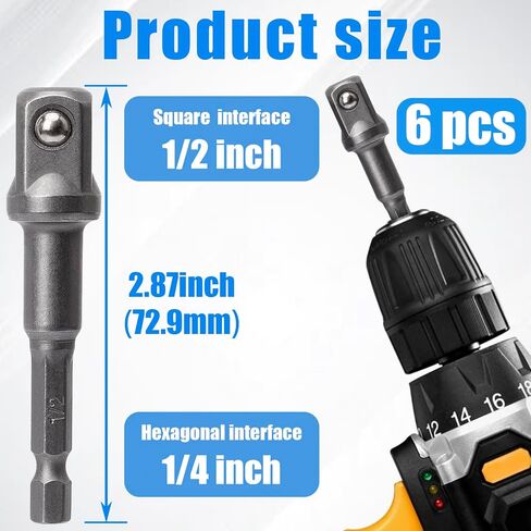 6 Packs 1/2 Inch Impact Adapter, Square Socket Adapter Bit with Spring-Loaded Ball, Extension 1/4-Inch Hex Shank Impact Driver Power Adapter for Drill, Automotive, DIY Projects in Saudi Arabia