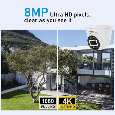 JideTech UltraHD 4K PoE Security Cmamera Outdoor, Full Metal 8MP Turret IP Camera Indoor, 2.8mm Lens Wide Angle, Human Vehicle Motion Detection, 98ft Dual Light Color Night Vision, Built-in Mic, IP67 in Saudi Arabia