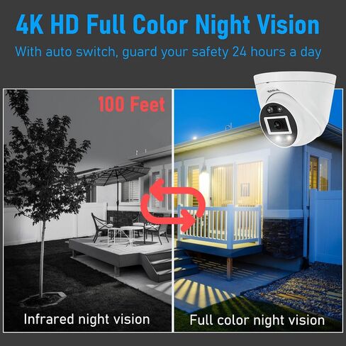 JideTech UltraHD 4K PoE Security Cmamera Outdoor, Full Metal 8MP Turret IP Camera Indoor, 2.8mm Lens Wide Angle, Human Vehicle Motion Detection, 98ft Dual Light Color Night Vision, Built-in Mic, IP67 in Saudi Arabia