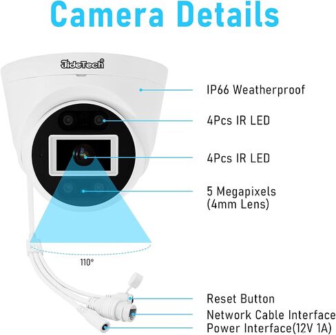 JideTech UltraHD 4K PoE Security Cmamera Outdoor, Full Metal 8MP Turret IP Camera Indoor, 2.8mm Lens Wide Angle, Human Vehicle Motion Detection, 98ft Dual Light Color Night Vision, Built-in Mic, IP67 in Saudi Arabia