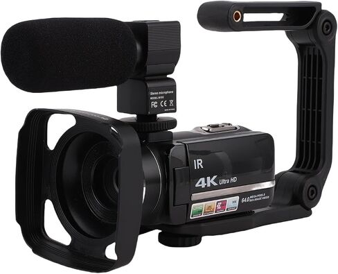 PUSOKEI 4K Video Camera, 64MP UHD 18X Digital Zoom Vlog Camera with 3in Stabilizer Microphone, Digital Camera for Live Streaming Travel Videos in Saudi Arabia