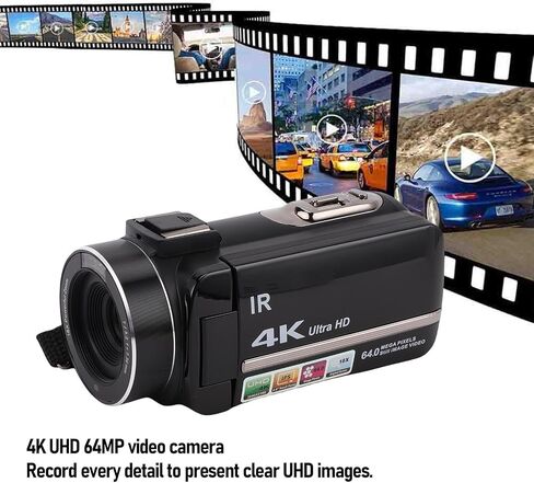 PUSOKEI 4K Video Camera, 64MP UHD 18X Digital Zoom Vlog Camera with 3in Stabilizer Microphone, Digital Camera for Live Streaming Travel Videos in Saudi Arabia