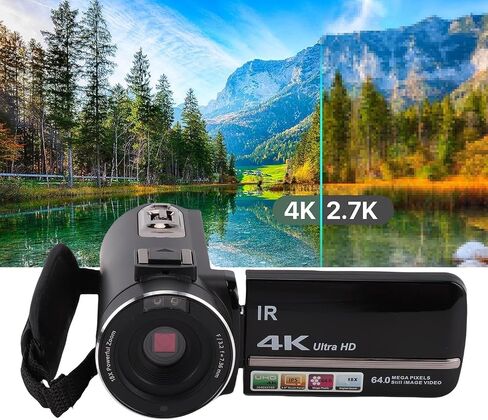 PUSOKEI 4K Video Camera, 64MP UHD 18X Digital Zoom Vlog Camera with 3in Stabilizer Microphone, Digital Camera for Live Streaming Travel Videos in Saudi Arabia