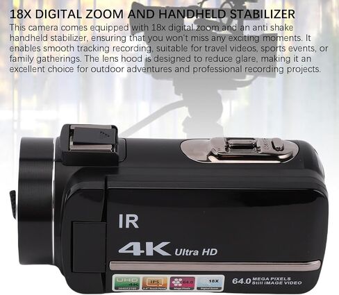 PUSOKEI 4K Video Camera, 64MP UHD 18X Digital Zoom Vlog Camera with 3in Stabilizer Microphone, Digital Camera for Live Streaming Travel Videos in Saudi Arabia