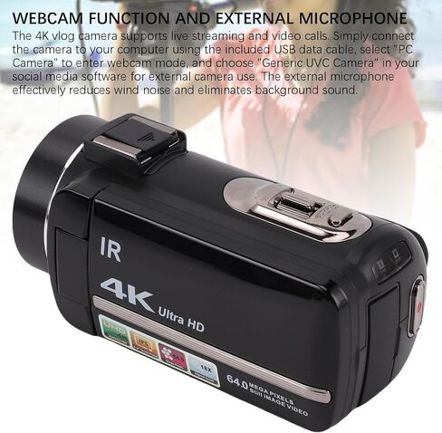 PUSOKEI 4K Video Camera, 64MP UHD 18X Digital Zoom Vlog Camera with 3in Stabilizer Microphone, Digital Camera for Live Streaming Travel Videos in Saudi Arabia