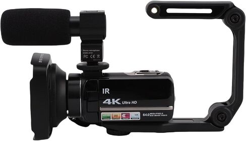 PUSOKEI 4K Video Camera, 64MP UHD 18X Digital Zoom Vlog Camera with 3in Stabilizer Microphone, Digital Camera for Live Streaming Travel Videos in Saudi Arabia