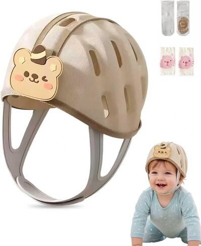Baby Head Protection Helmet - Ultra-Light, Soft, Adjustable, Suitable for Babies 6-24 Months with Knee Pads & Non-Slip Socks Set in Saudi Arabia