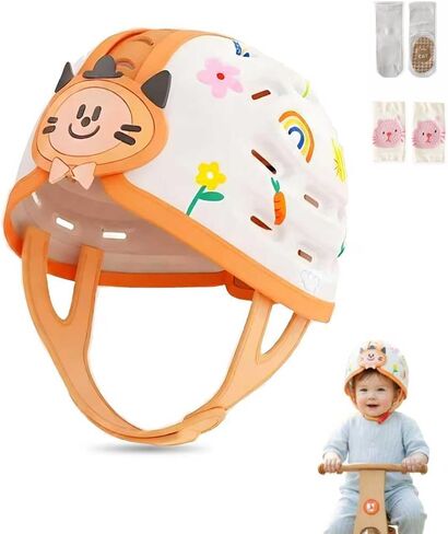 Baby Head Protection Helmet - Ultra-Light, Soft, Adjustable, Suitable for Babies 6-24 Months with Knee Pads & Non-Slip Socks Set in Kuwait
